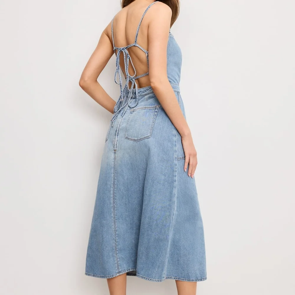 Good American Light Blue Denim Midi Dress - Picture 3 of 4